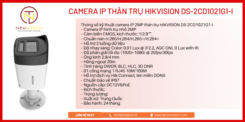 Lắp Camera IP cố định DS-2CD1021G1-I ngoài trời Lắp Camera IP cố định DS-2CD1021G1-I ngoài trời